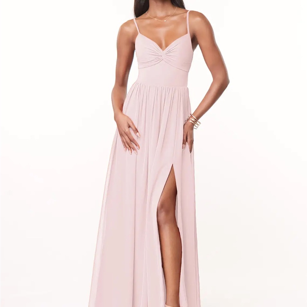 Azazie Pink Pleated Maxi Gown with Slit